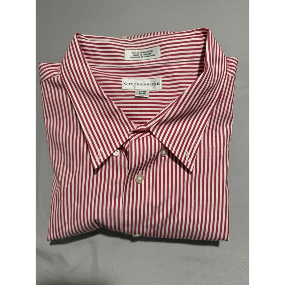 Cutter & Buck cotton red and white striped ss button up shirt, men's 3XB